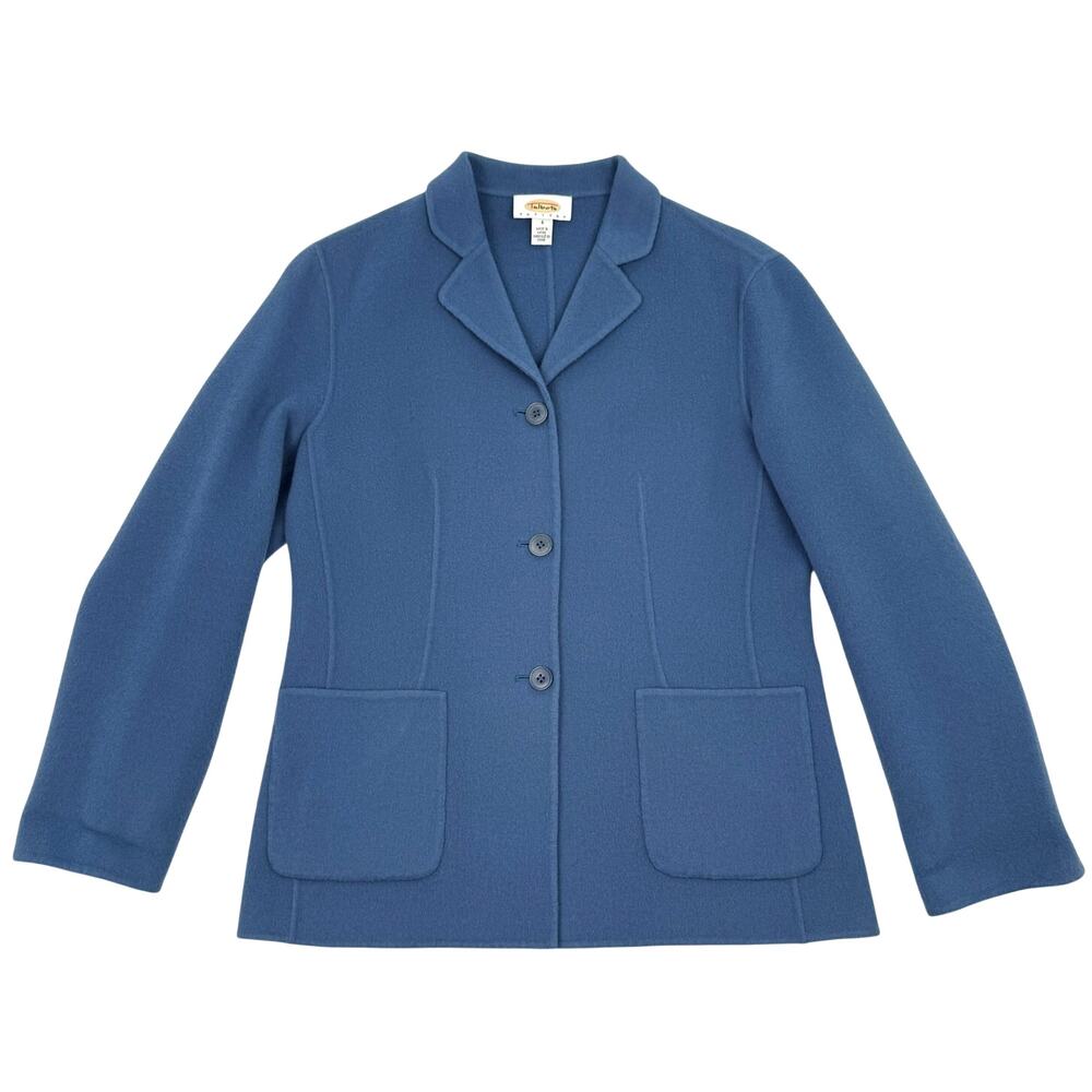 Talbots Petites 100% Wool Blazer Jacket Blue Tailored Preppy Minimal Size 4